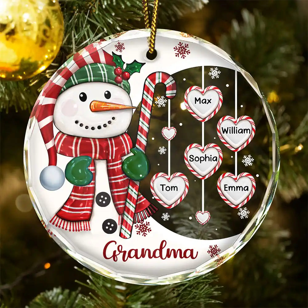 Grandma's Sweetheart Snowman Candy Festive Vibe - Personalized Glass Ornament