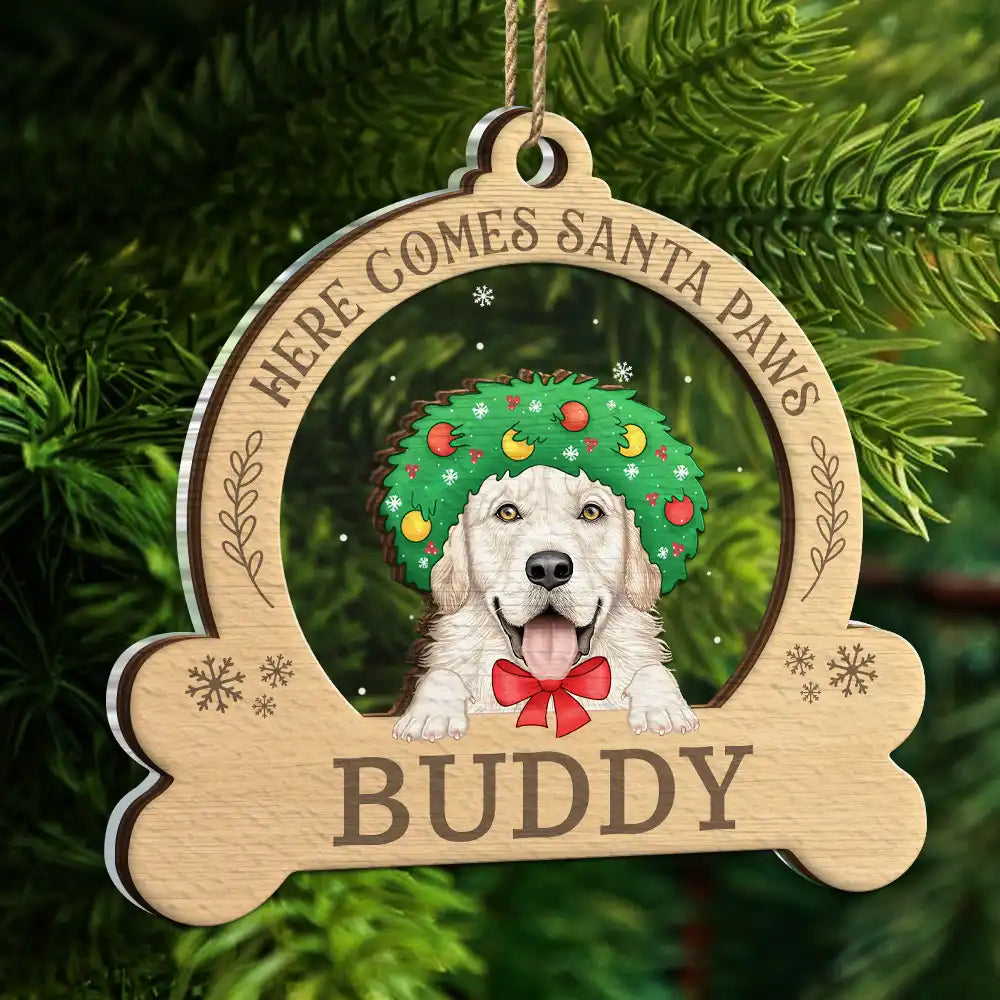 Here Come Santa Paws - Personalized 2-Layered Mix Ornament