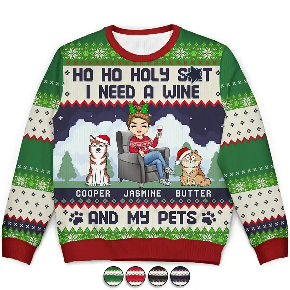 I Need A Beer And My Dogs - Personalized Unisex Ugly Sweater