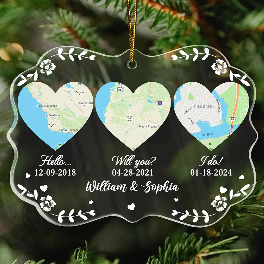 Location Map Heart Where It All Began Couple Family - Personalized Medallion Acrylic Ornament