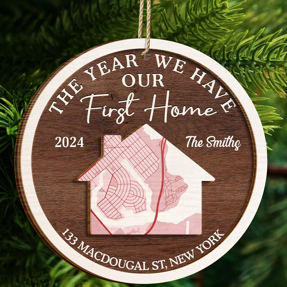 Location Map The Year We Have Our First Home Couple Family - Personalized 2-Layered Wooden Ornament