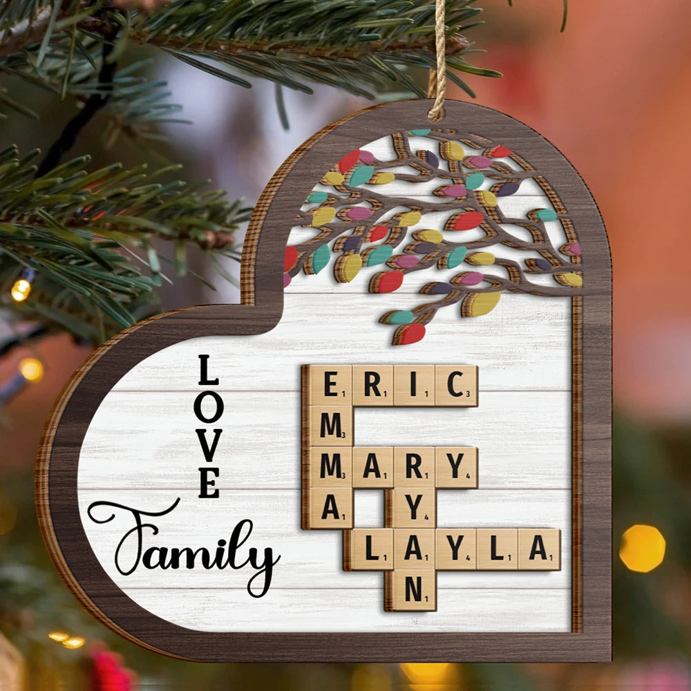 Love Family Crossword Scrabble - Personalized 2-Layered Wooden Ornament