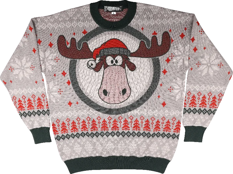 Moose Head With Santa Claus Hat Christmas Vacation Knitted Sweater