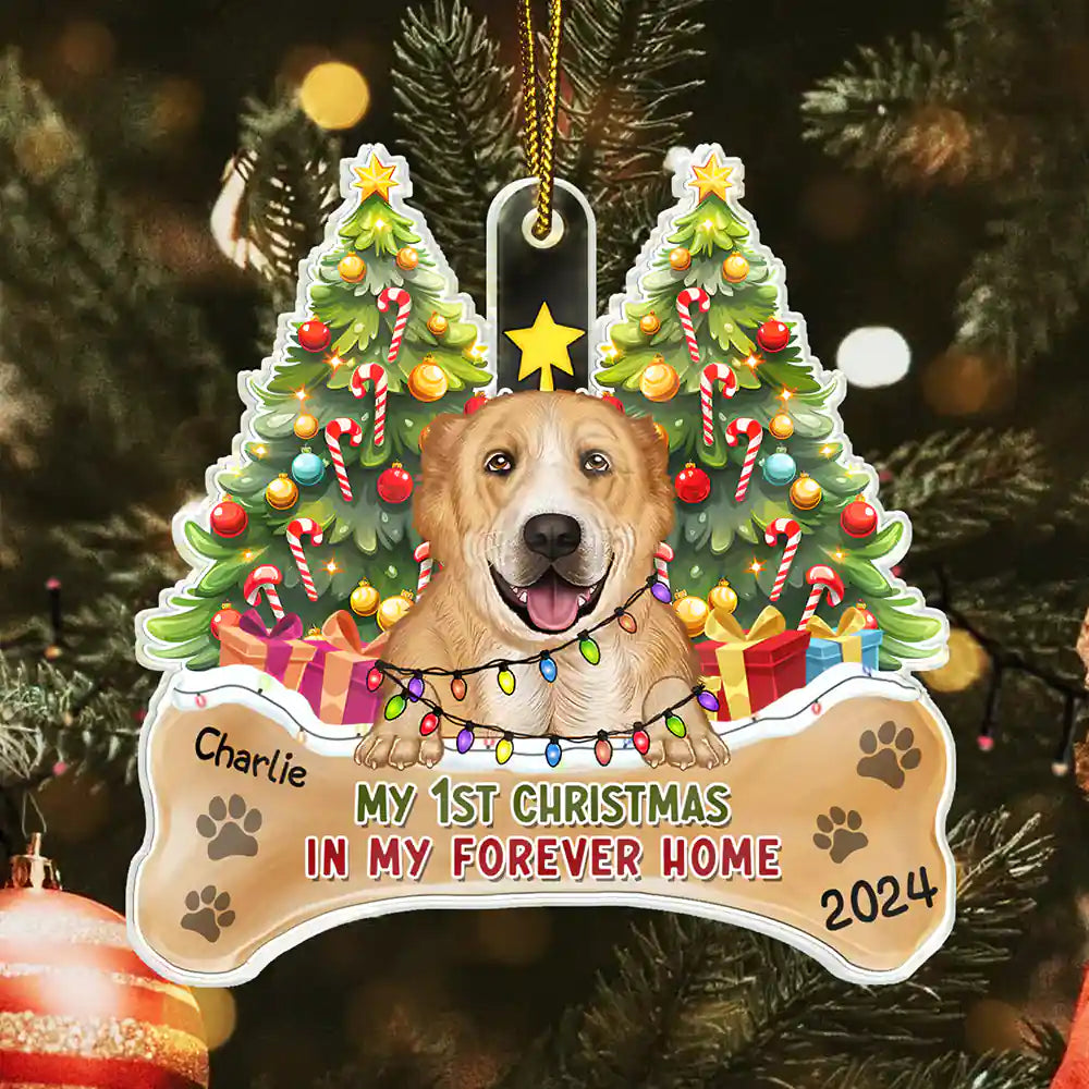 My First Christmas In My Forever Home Dogs Cats - Personalized Custom Shaped Acrylic Ornament