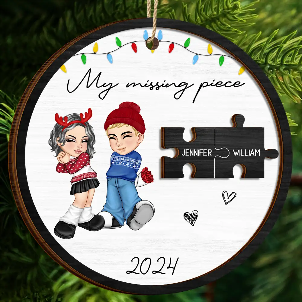 My Missing Piece Couple Christmas - Personalized 2-Layered Wooden Ornament