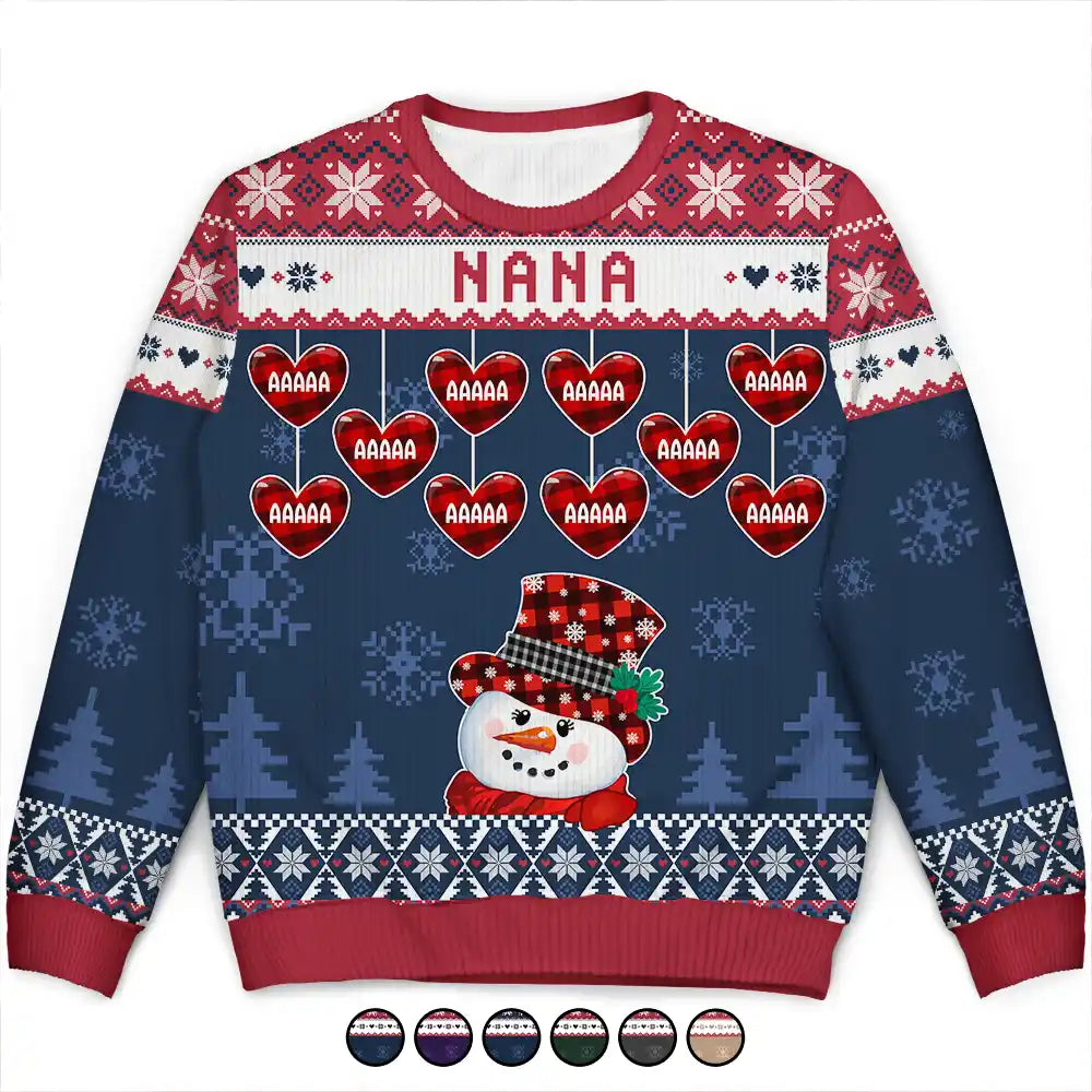 Nana Snowman Christmas Grandma Mom - Personalized Unisex Ugly Sweater