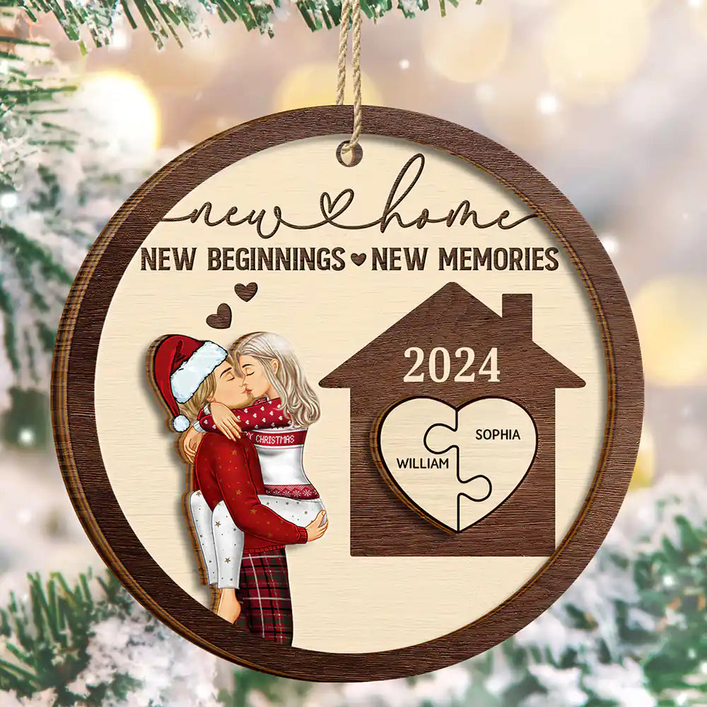 New Home New Beginnings New Memories - Personalized 2-Layered Wooden Ornament