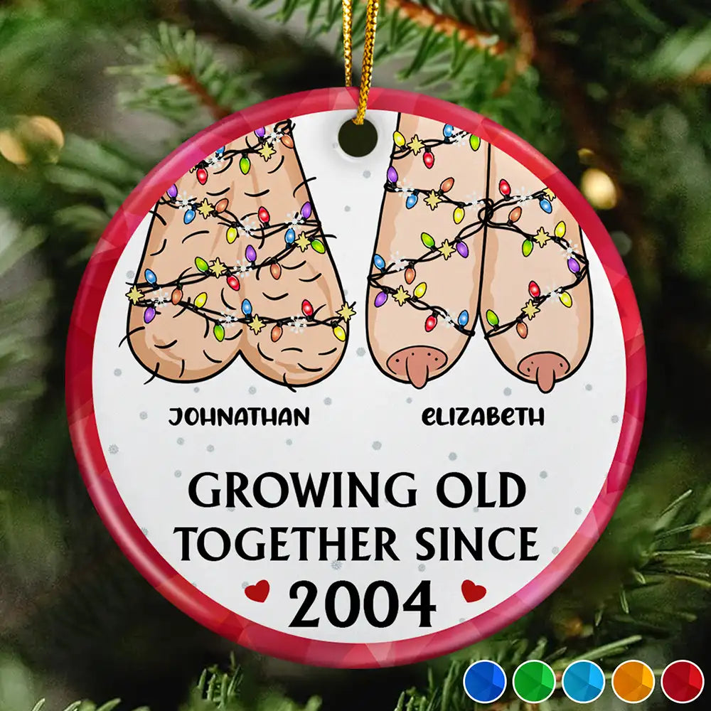 Old Couple Christmas Growing Old Together Since - Personalized Circle Ceramic Ornament