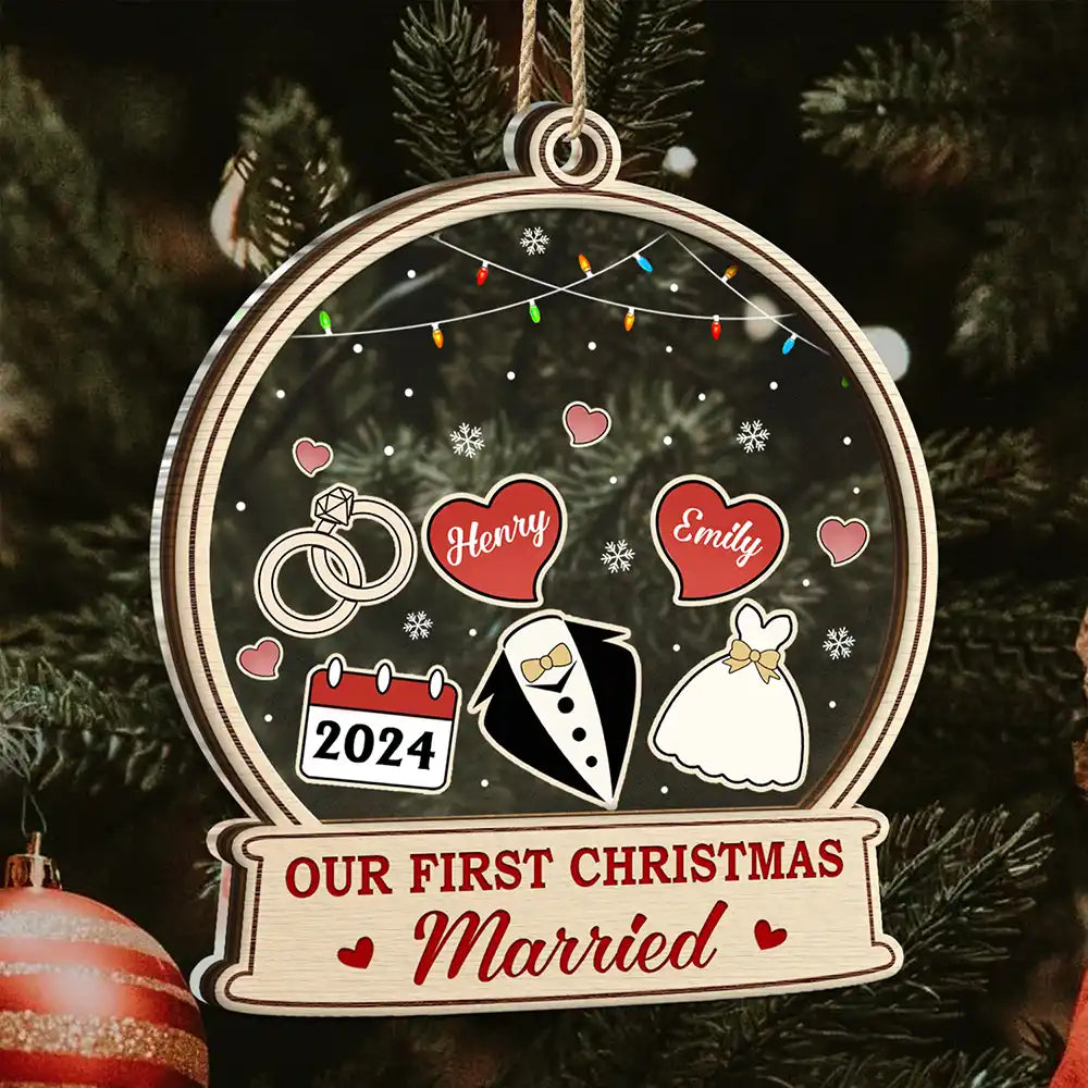 Our First Christmas Married Husband And Wife - Personalized 2-Layered Mix Ornament