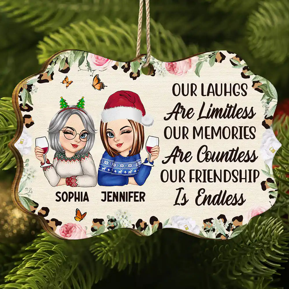 Our Friendship Is Endless - Personalized Medallion Wooden Ornament