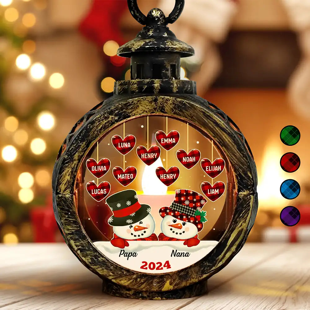 Papa Nana Snowman Christmas Grandparents - Personalized Candlelight Lantern Ornament