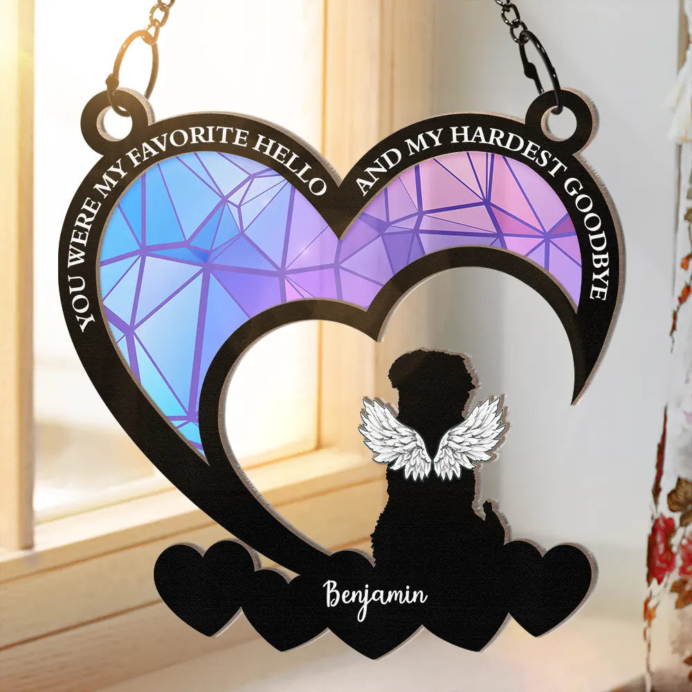 Pet Memorial My Hardest Goodbye Dog Cat - Personalized Window Hanging Suncatcher Ornament