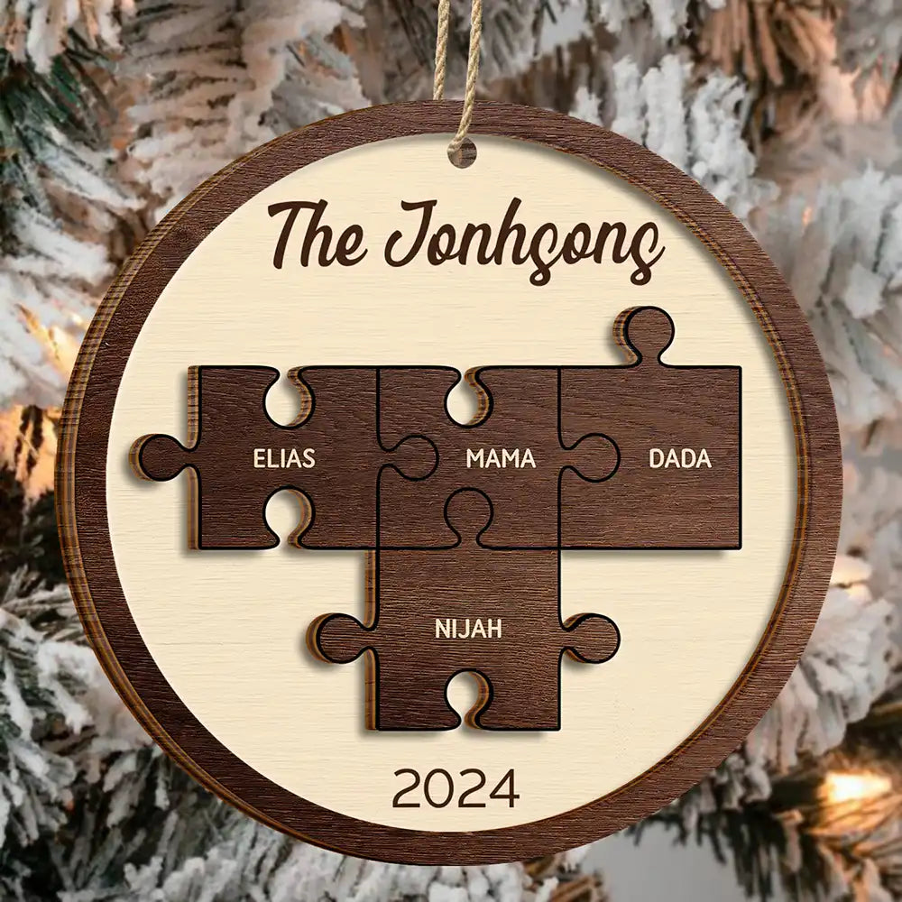 Pieces Of Family Christmas - Personalized 2-Layered Wooden Ornament