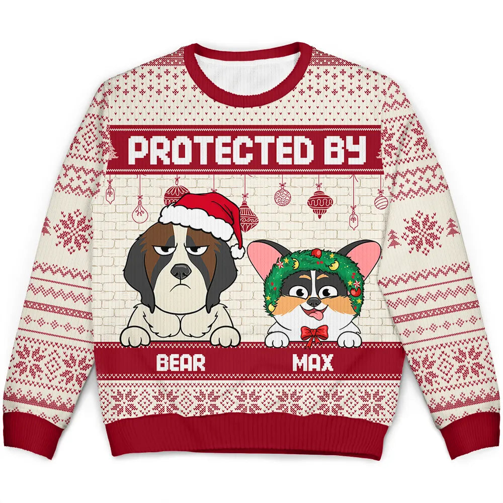 Protected By Dogs And Cats Funny Pet - Personalized Unisex Ugly Sweater