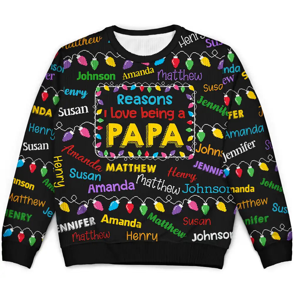 Reasons I Love Being Papa Light - Personalized Unisex Ugly Sweater