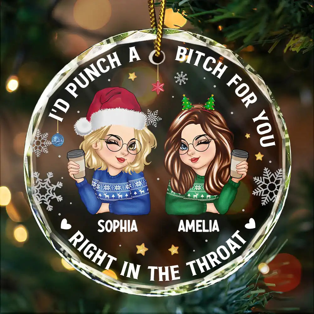 Right In The Throat Besties - Personalized Circle Glass Ornament