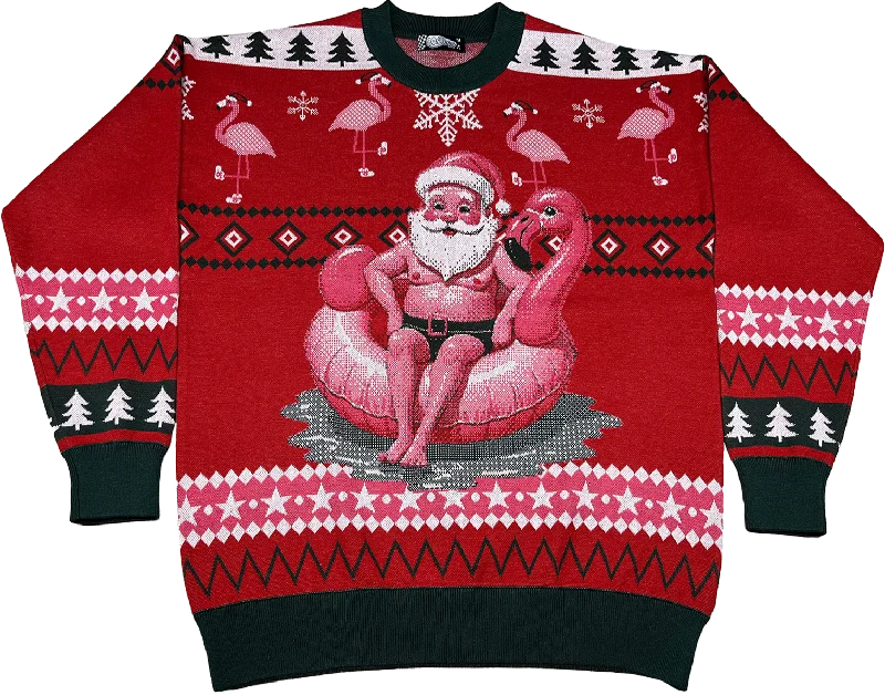 Santa Chilling In The Pool Knitted Christmas Sweater