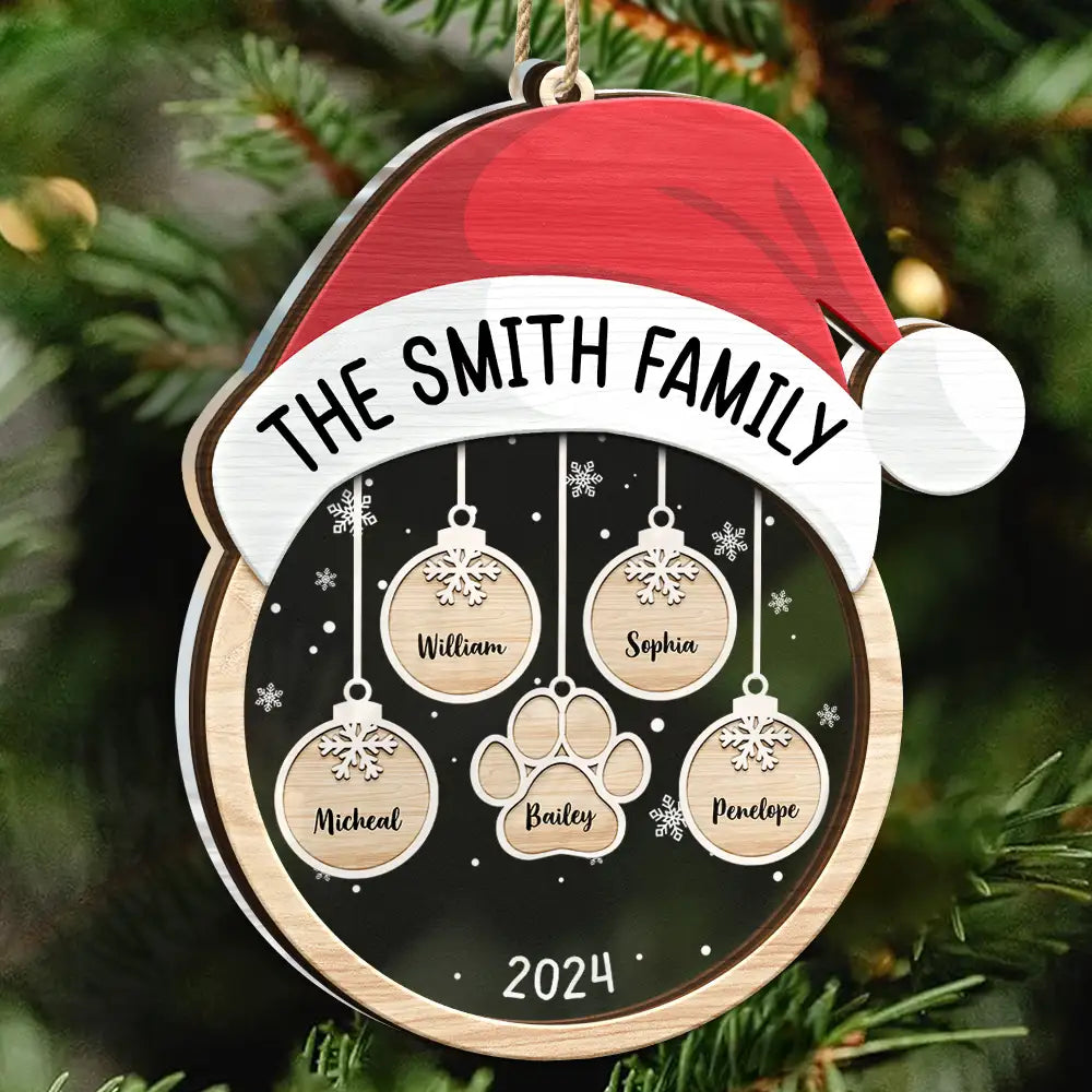 Santa Hat Family Charms Custom Names - Personalized 2-Layered Mix Ornament