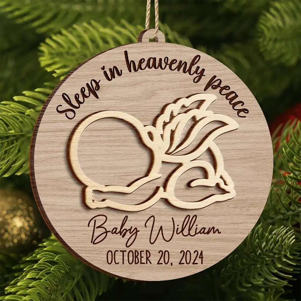 Sleep In Heavenly Peace Memorial Infant Loss Baby Memorial - Personalized 2-Layered Wooden Ornament