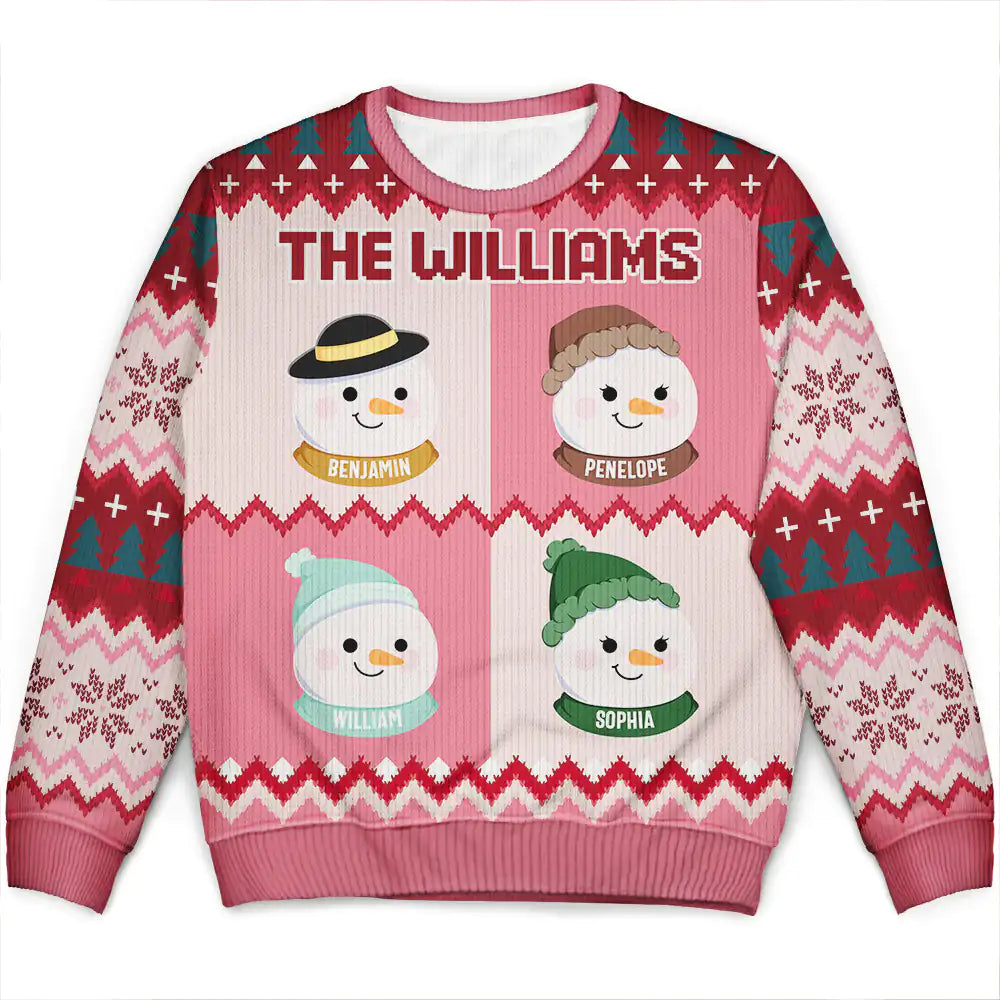 Snowman Family Cozy Christmas Pattern - Personalized Unisex Ugly Sweater