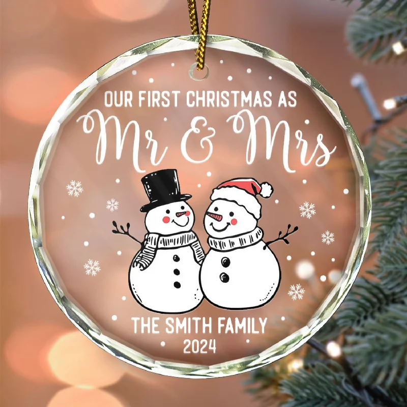 Snowman Our First Christmas Together Ornament 2024 - Personalized Circle Glass Ornament