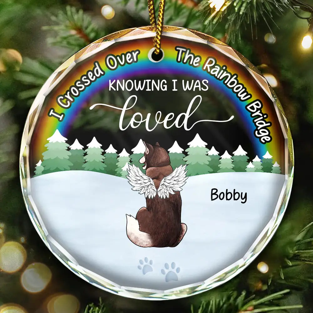 Snowy Over The Rainbow Bridge - Personalized Circle Glass Ornament