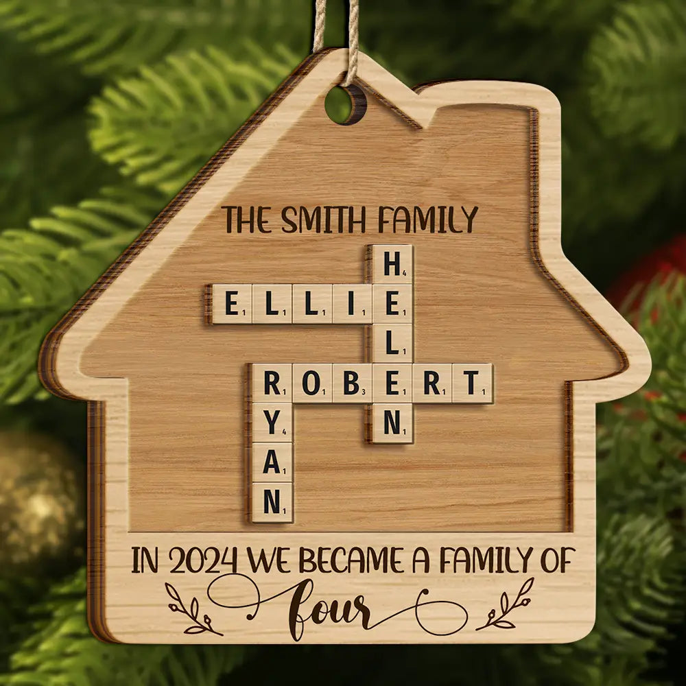 The Year We Became A Family Crossword Scrabble - Personalized 2-Layered Wooden Ornament