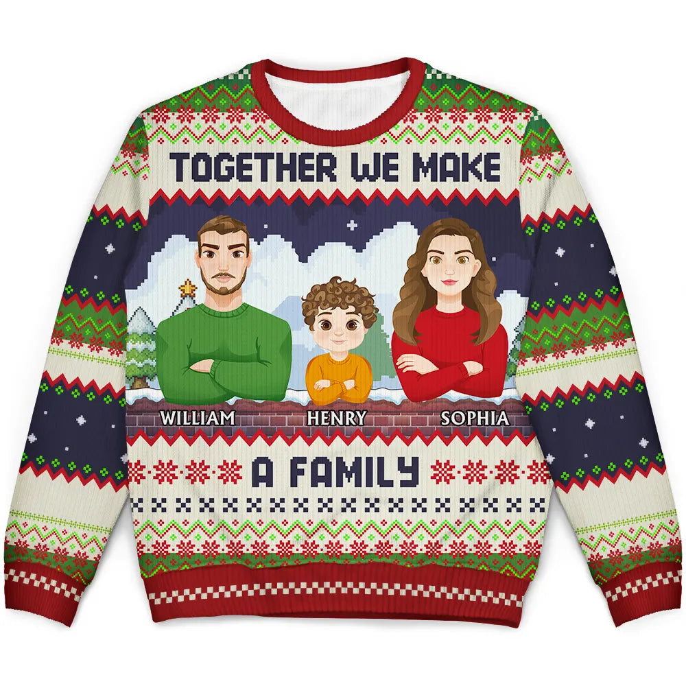 Together We Make A Family Flat Art - Personalized Unisex Ugly Sweater