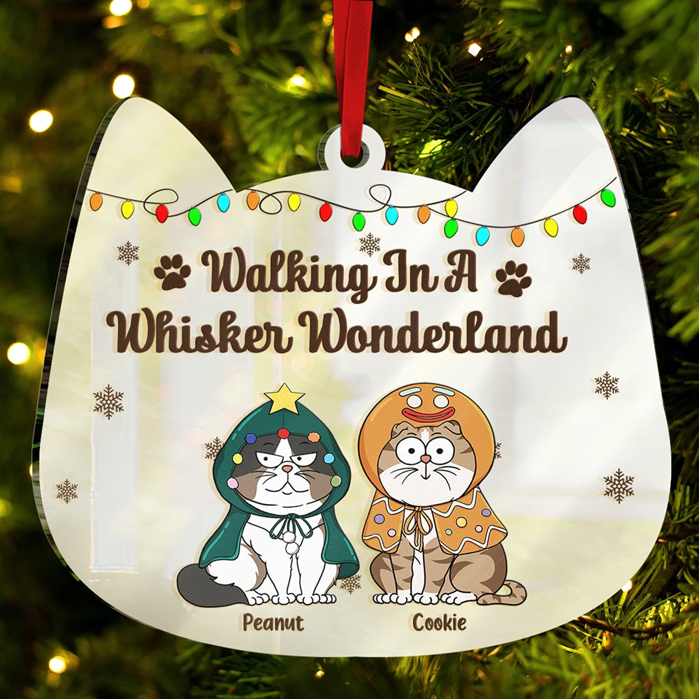 Walking In A Whisker Wonderland Cat Lovers - Personalized Custom Shaped Mirror Ornament