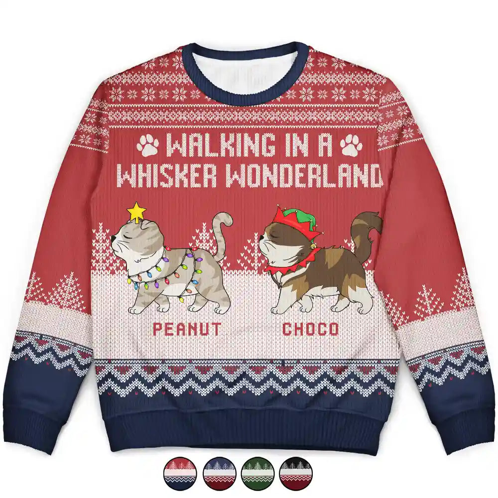 Walking In A Whiskers Wonderland - Personalized Unisex Ugly Sweater