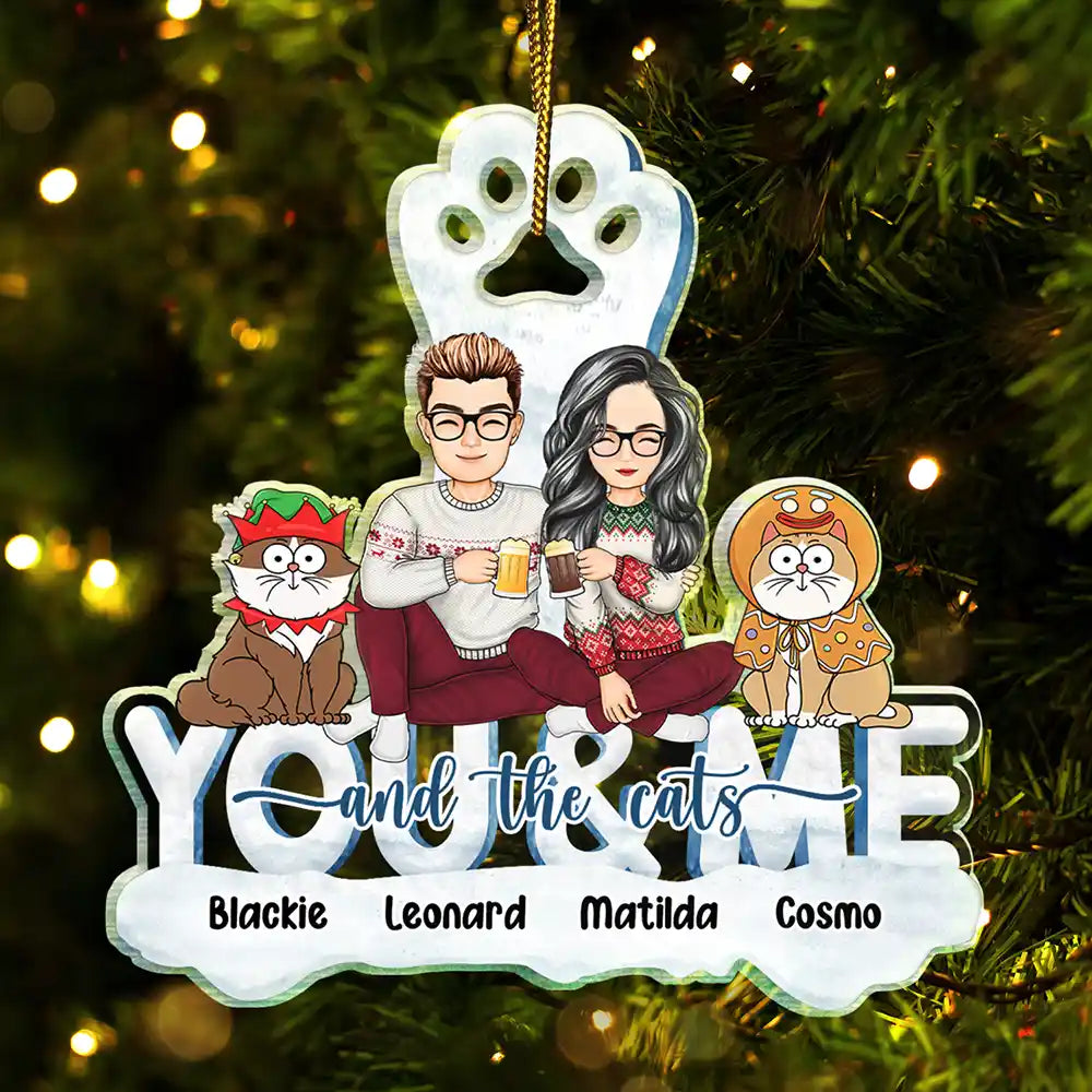 You & Me And The Cats Hand Up - Personalized Cutout Acrylic Ornament