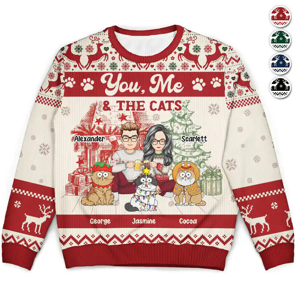 You, Me And The Cats - Personalized Unisex Ugly Sweater